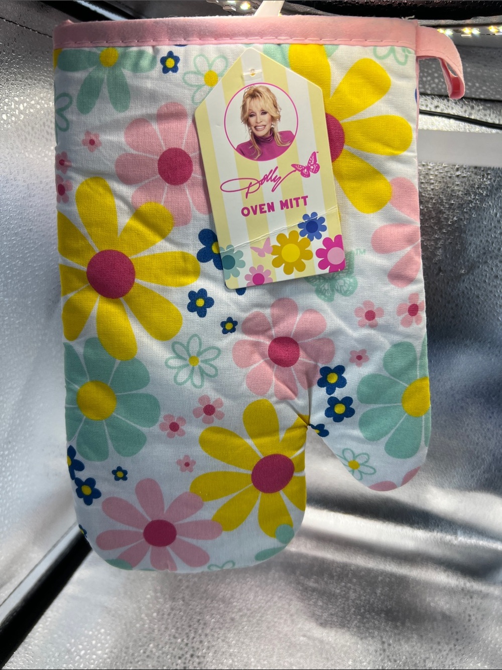 Dolly Parton Floral Oven Mitt - Pink, Yellow, Teal. NWT